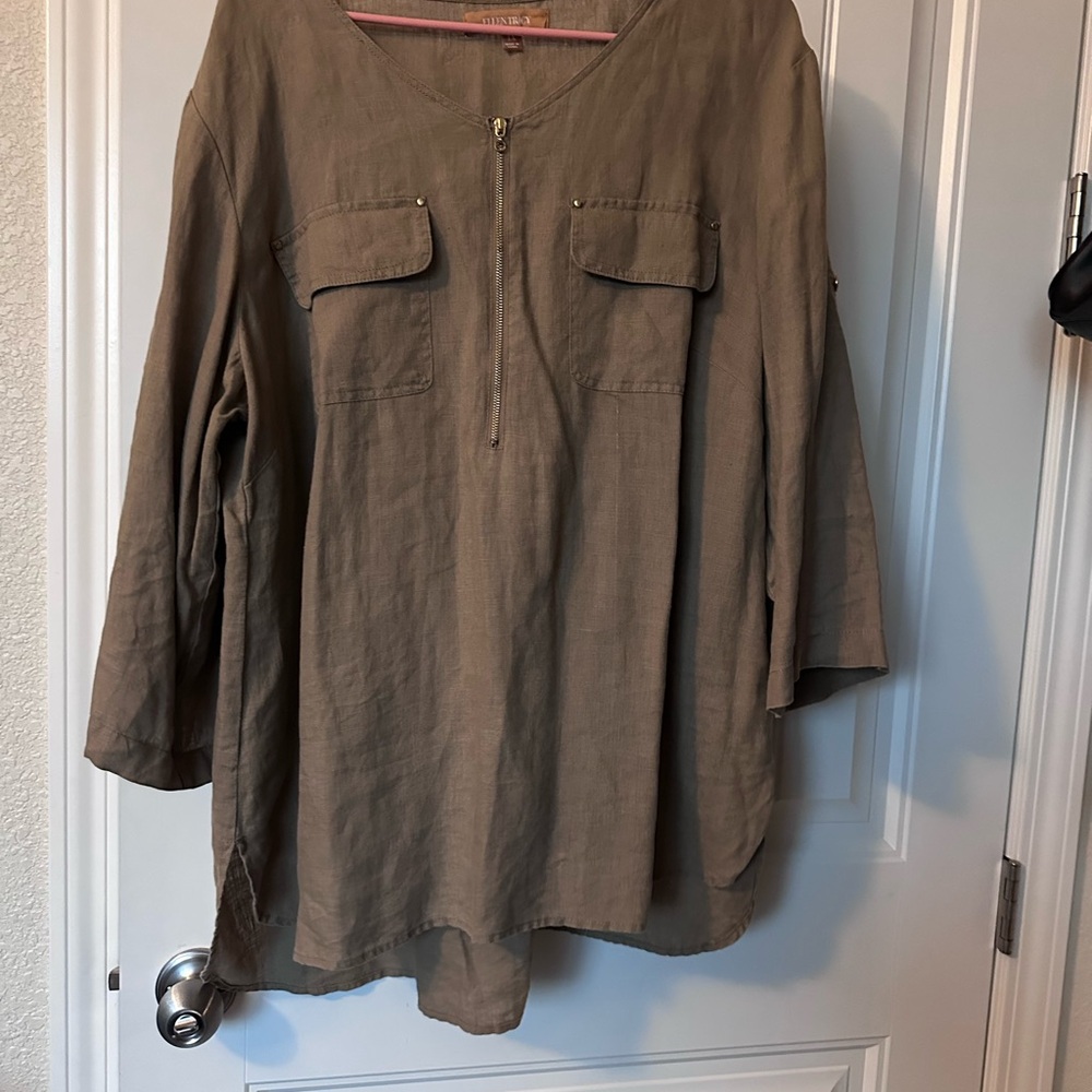 Khaki Zip-Up Blouse